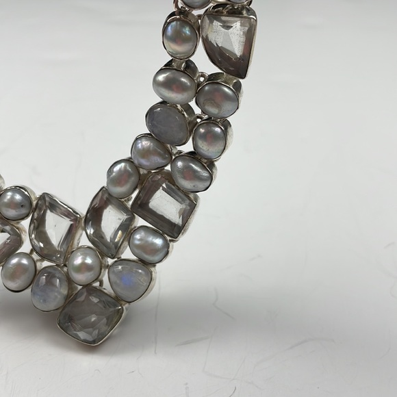 Silver heavy 90kg ,pearl quartz crystal and opalite glass necklace. Hand made - Picture 4 of 7
